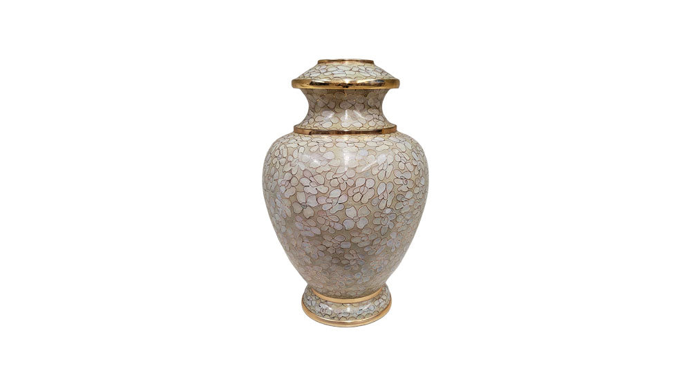 Angels Touch Cloisonne Urn - Cream, Gold