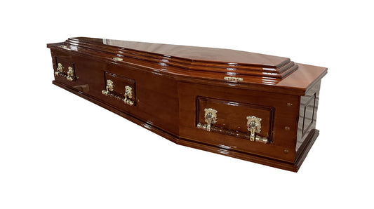 Traditional Denman Triple Raised Lid Coffin – Maple/Brown
