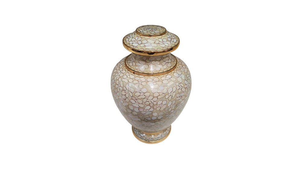 Angels Touch Cloisonne Urn - Cream, Gold
