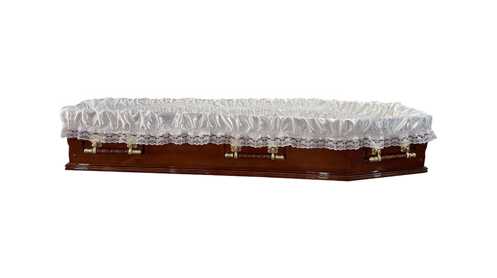 Traditional Denman Triple Raised Lid Coffin – Maple/Brown