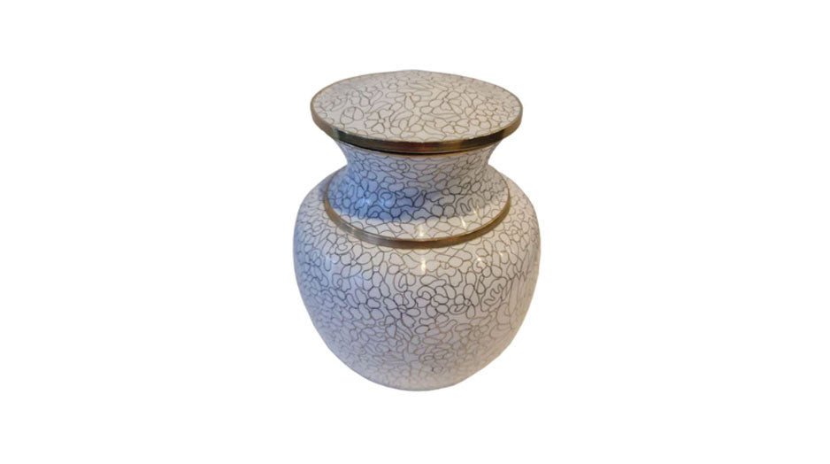 Angels Touch Cloisonne Urn - White, Gold