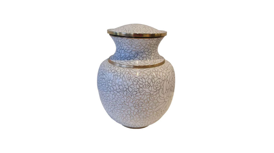 Angels Touch Cloisonne Urn - White, Gold