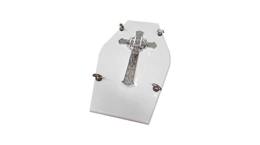 Crucifixion Cross Decore, Wide - Silver Patterned